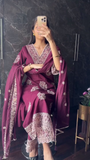 Embroidered Cotton Blend V-Neck Straight Kurta Set