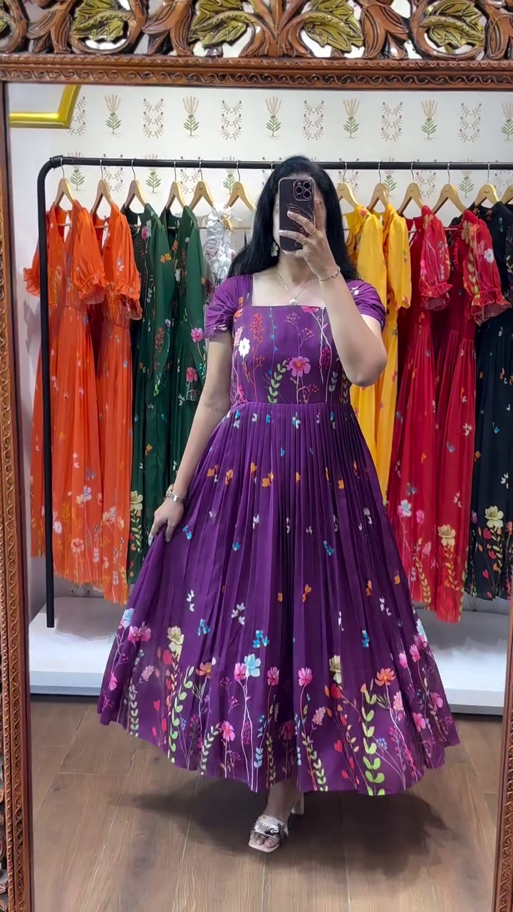 White Pleated Midi Dress with Colorful Floral Print