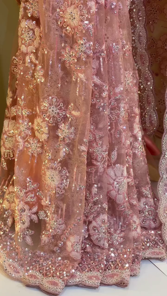 Designer Dusty Rose Pink Net Saree