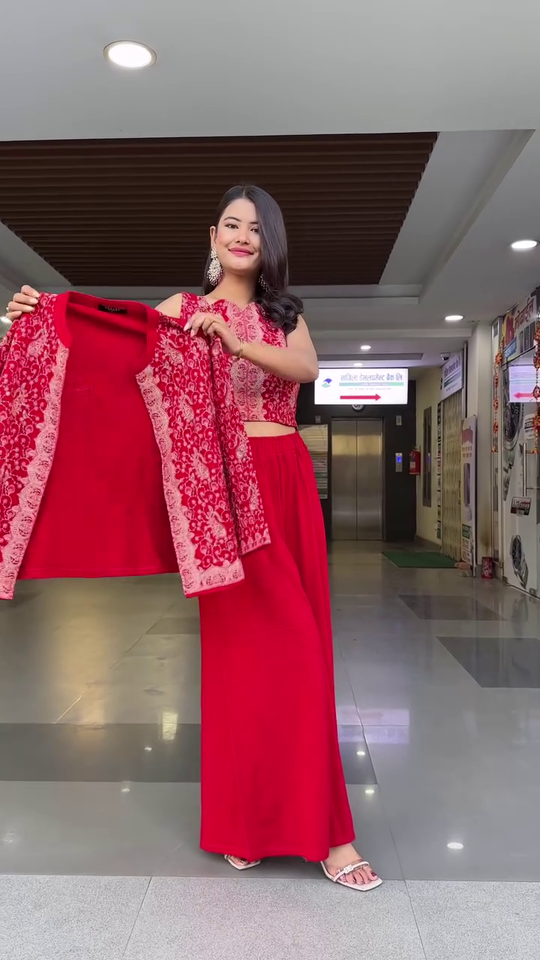 Stunning Three-Piece Traditional Red Co-Ord Set
