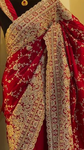 Bridal Wear Heavy Embroidered Red Velvet Saree