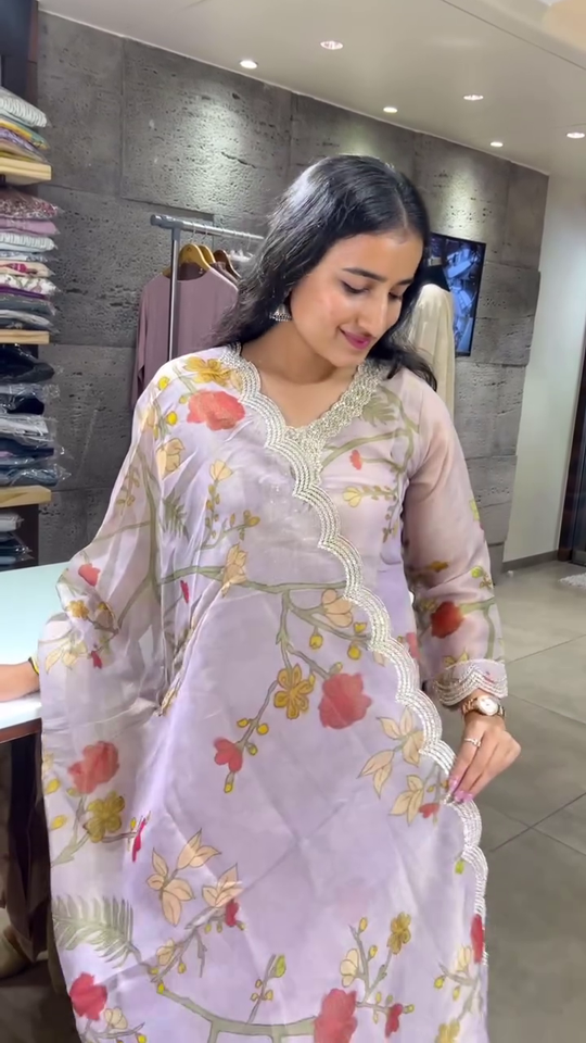 Floral Printed Organza Suit Set