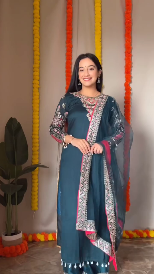 Punjabi Suit Set Featuring Intricate Multicolor Embroidery