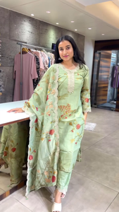 Floral Printed Organza Suit Set