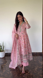 Elegant Traditional Floral Printed Embroidered Anarkali Kurta
