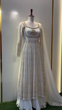 Off-White Georgette Anarkali Suit with Intricate Golden Embroidery