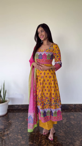 Elegant Traditional Floral Printed Embroidered Anarkali Kurta