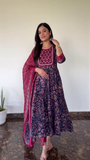 Elegant Traditional Floral Printed Embroidered Anarkali Kurta