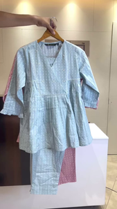 Charming V-Neck Embroidered Cotton Tunic Set