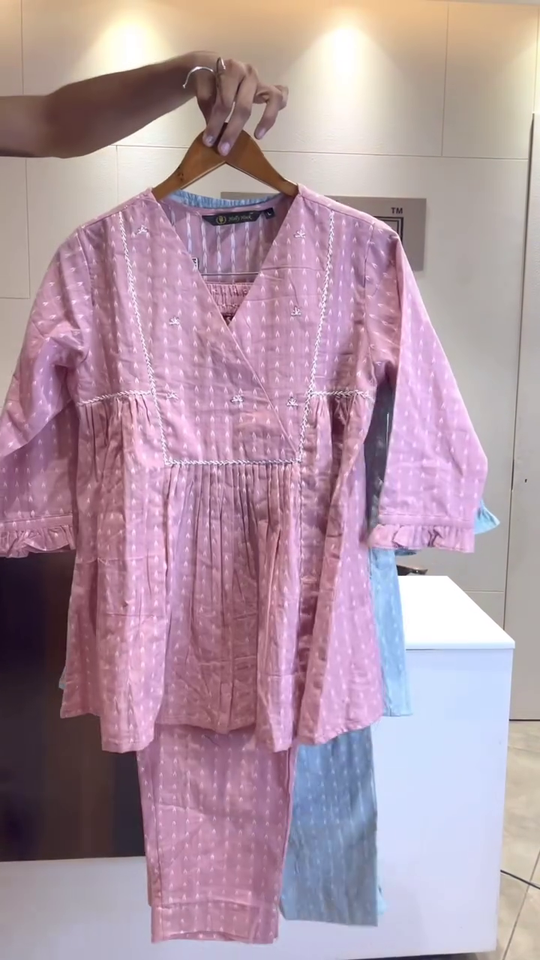 Charming V-Neck Embroidered Cotton Tunic Set