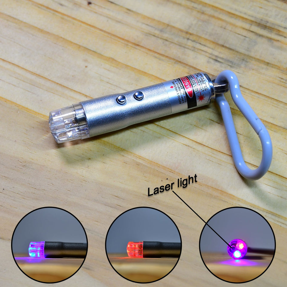 6427 3 In1 Laser Light Led Flashlight + Torch Keychain + Laser Pointer